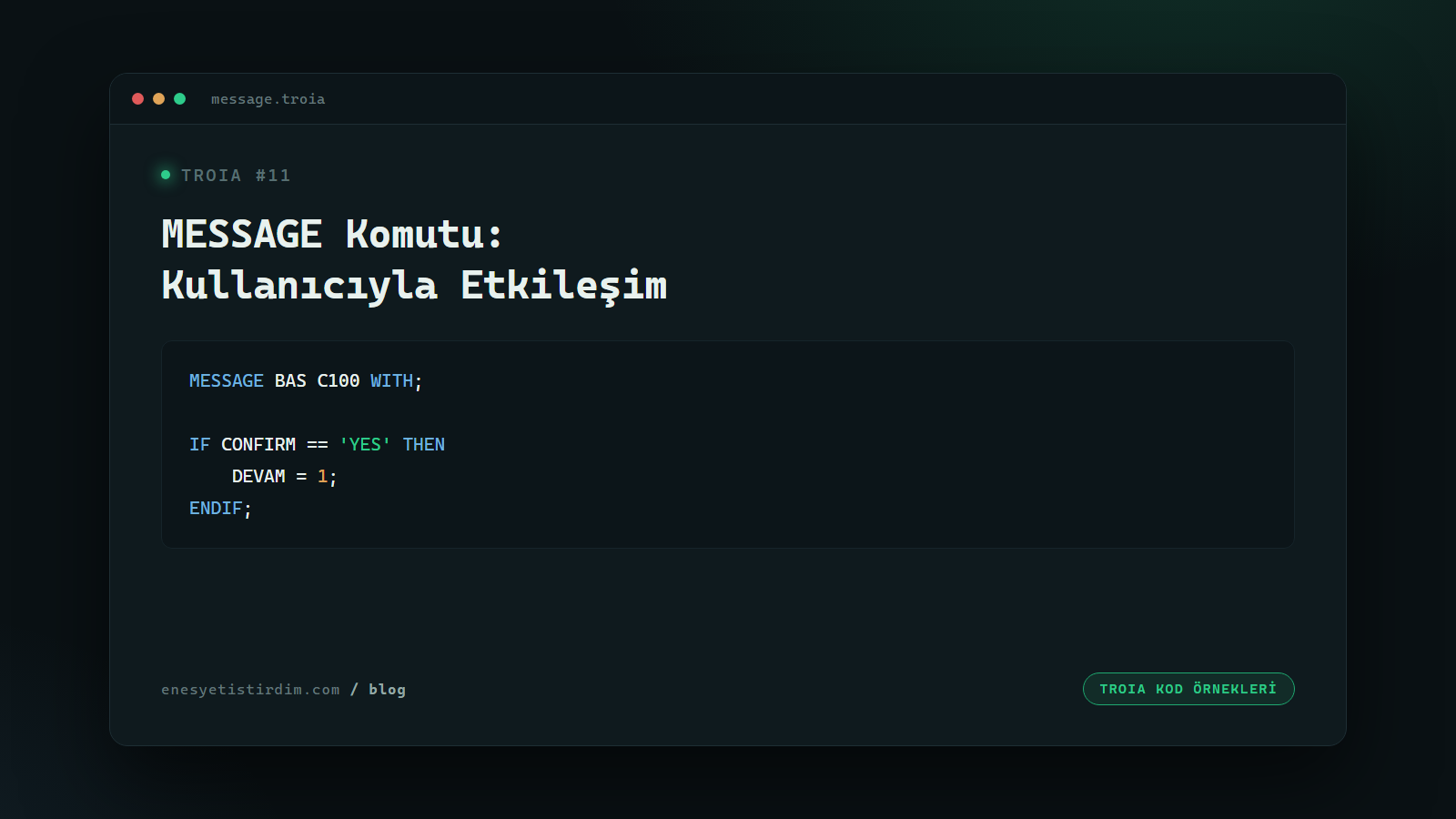 TROIA'da MESSAGE Komutu: Kullanıcıyla Etkileşim
