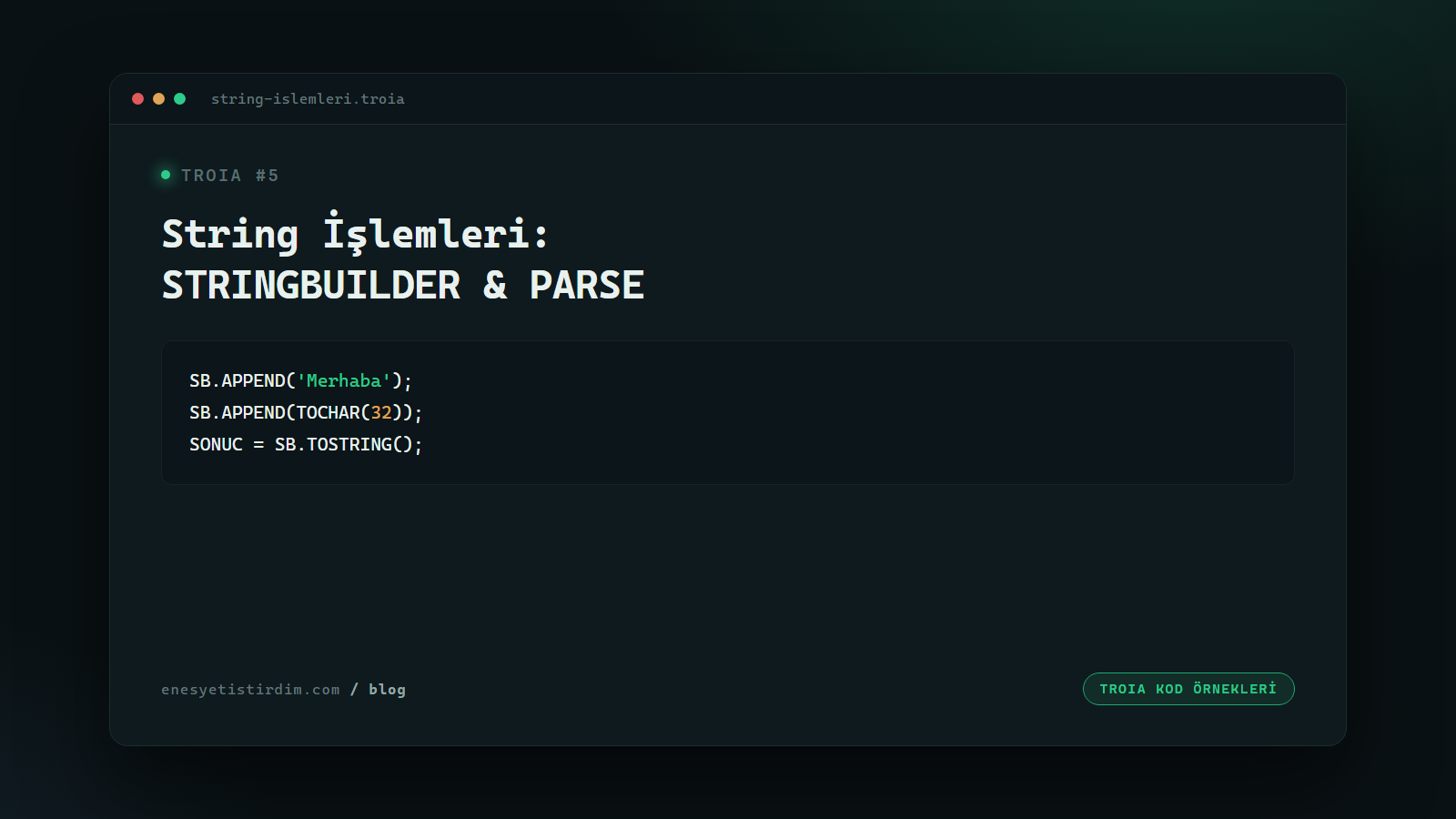 TROIA'da String İşlemleri: STRINGBUILDER, PARSE ve TOCHAR